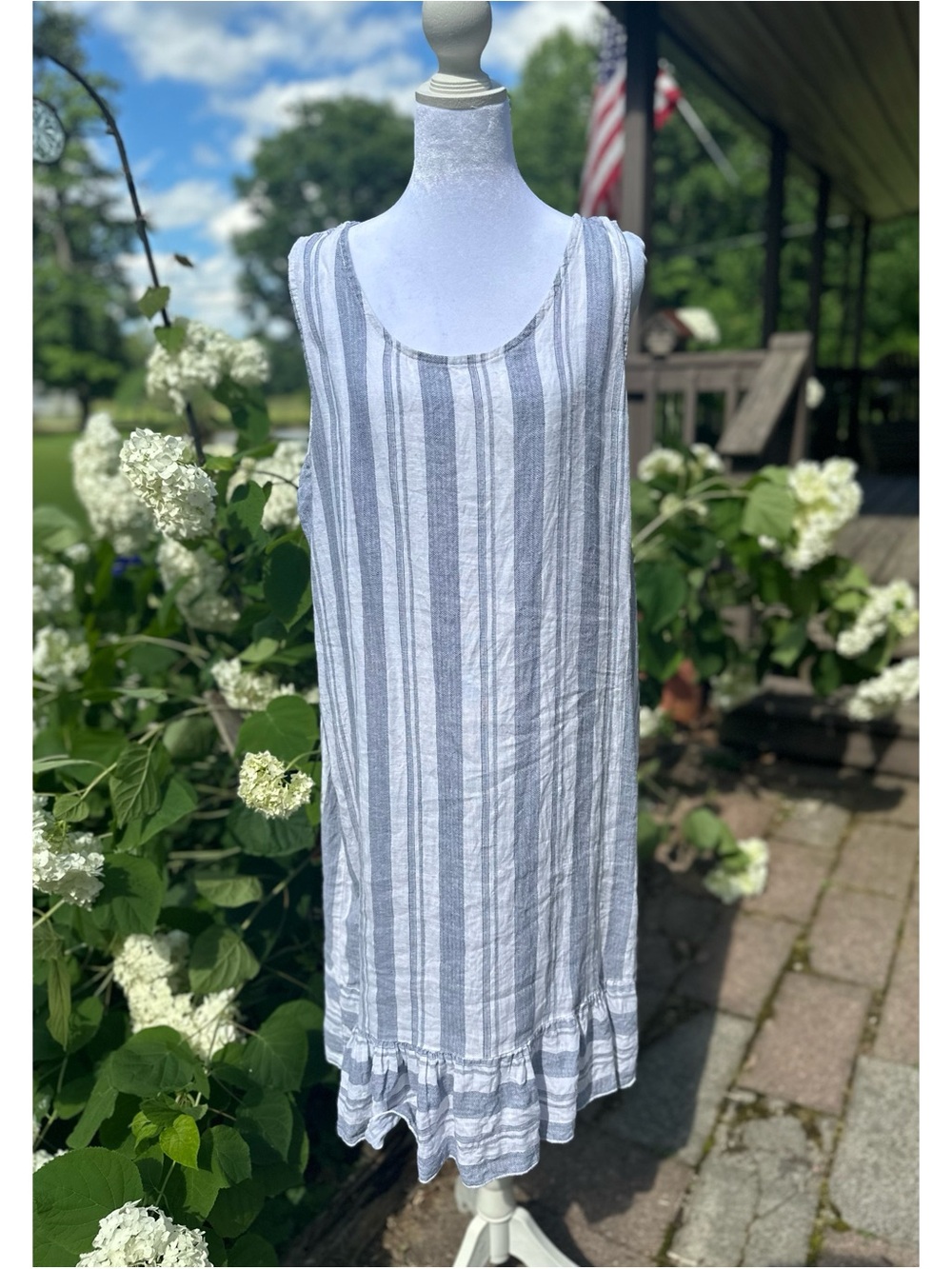 Vanessa Alexandra Linen Striped Sleeveless Dress in Size Large